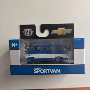 M2 Chevy Chase '75 Chevy Sportvan 14+ Model Vehicle Blue and White Design
