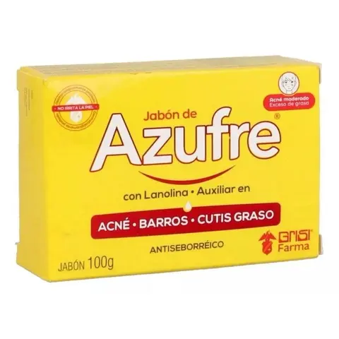 Azufre Sulfur Soap BAR with Lanolin for Pimples & Oily Skin 100g Facial Cleanser Antiseborrheic Treatment Blemish Relief Care