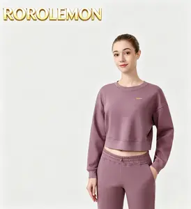 Women's Cropped Crewneck Sweatshirt – Cotton Blend Short Pullover for High Waisted Bottoms