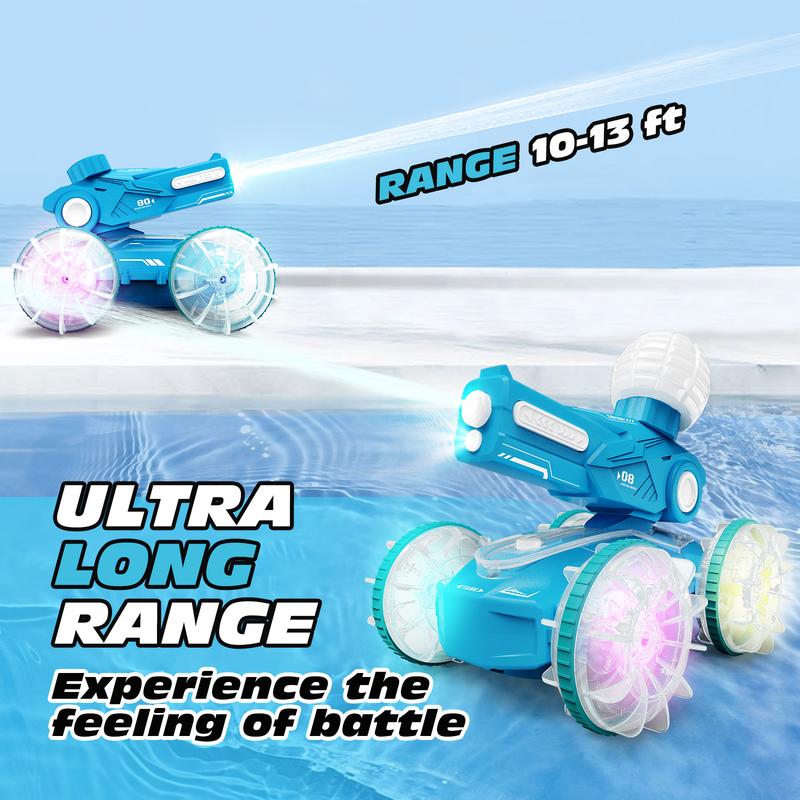 All Terrain Road RC cars for kids amphibious tank model automatic water spray toycar with light effects, summer toys, children/adulttoys Rctoys