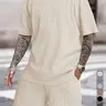 Men's Loose Fit 2-Piece Summer Set, Oversized Textured Knit Tee with Relaxed Fit Drawstring Shorts