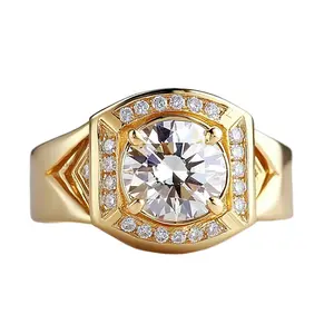 Golden Statement Ring for Men, Round Cut CZ Diamond Signet Ring, Hip Hop Streetwear Jewelry, Luxury Look Chunky Band, Party Fashion Gift Accessory