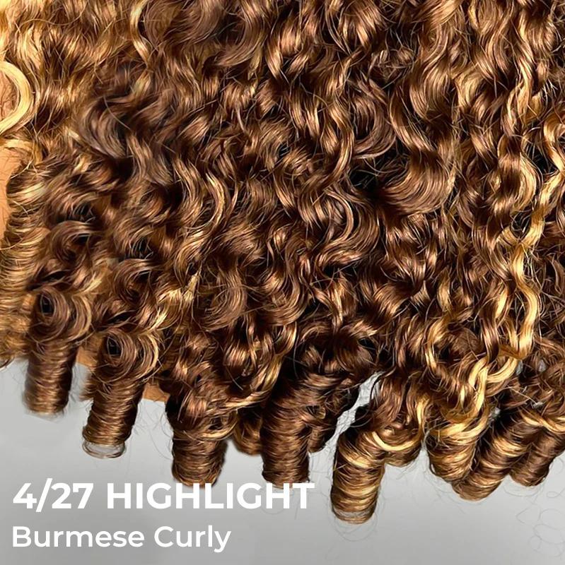 [WEAR GO HALF WIG] URody Highlight Burmese Curly Half Wig 200% Density InvisiFit Strap Flip Over Wig