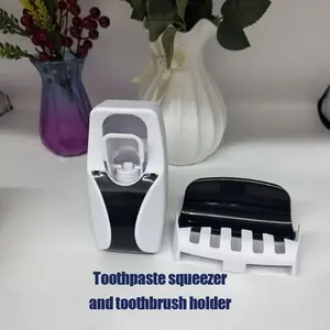 2-Piece Set Wall-Mounted Toothbrush Holder & Automatic Toothpaste Dispenser, Bathroom Storage Organizer, Shower Must-Have Accessories, Toothpaste Squeezers, Toothbrush Holder Organizers