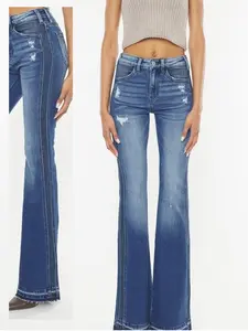 JEAN UI Bottom Pants Denim Womenswear Basic Minimalist All Seasons Flare Style Comfortable Durable Denim Material Versatile Wardrobe Staple