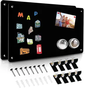 2Pack Black 17.5" x 11.4" Magnetic Bulletin Board for Displaying Magnetic Notes, Poetry, Photos, Suitable for Wall, Refrigerator, Cabinet, Comes with 8Pcs Dual Lock Tape and Screws
