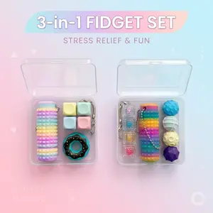 3-IN-one Stress Toy Set, Colorfule Fidget Keyboard & Spiky Grippie Stim Keychain Stress ReliefSensory Toy for Student Office Worker Easter Gift