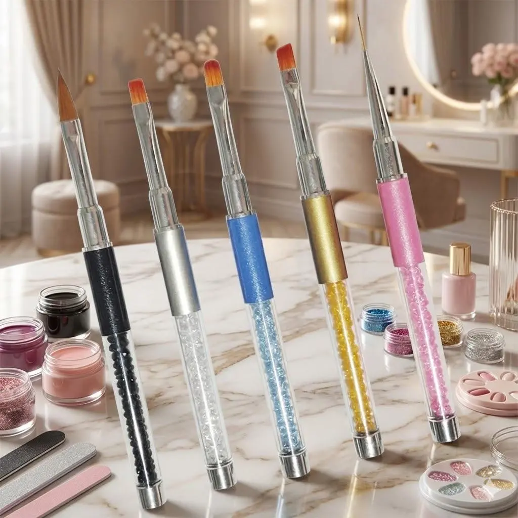 Professional Nail Gel Brush Set - Multi-Functional for Rhinestones & Acrylic Art, Fine Bristles, Anti-Slip Grip. Perfect for Gel Polish, Carving Powder, DIY Nails. Includes Moisture-Proof Storage Case.