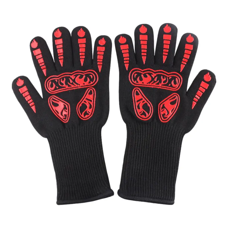 Silicone Resistant to 500 ℃ High Temperature Gloves Oven BBQ Anti-Slip Flame Retardant Heat Insulation Cross-Border High Temp Gloves