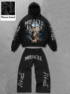 Fall outfits,Men's Fall Casual Fitted Set, Religious Fantasy Print Design, Perfect for Autumn Daily Wear, Trendy Overall Look, Unique Style