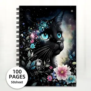New Bestselling A5 Floral Cat Notebook, 100 Pages Sketchbook, Spiral Coil Journal, Writing Pad, Ideal for Drawing and Note-Taking