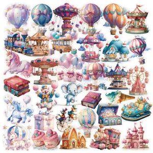 56 Fun Amusement Park Transparent PET Stickers - Suitable for Waterproof Decoration and DIY Creative Stickers for Suitcases, Phone Cases, Laptops, Helmets, and Skateboards