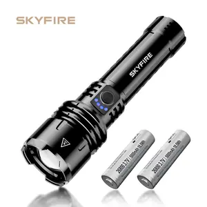 SKYFIRE 1376 Double Power Rechargeable Flashlight - High Lumen Ultra Bright, Zoomable with Fire-Gathering Lens, 5 Light Modes for Camping Outdoor Home Emergencies
