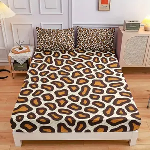 3-Piece Comfortable Leopard Print Background Bed Hat Set, High-Definition Digital Printing, Soft And Breathable, 100% Polyester Fiber Perfect Gift, Suitable For All Seasons, Perfect For Family And Friends Clearance Sale