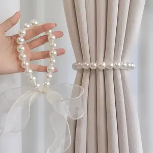 2 Counts Art Deco Style Curtain Tiebacks - Easy Installation, Elegant Decor, No-Drill, Pearl Accents for Bedroom & Living Room,Bow pearl straps, curtain straps, lace beaded straps, princess style, French straps, Interior Decoration Accessories