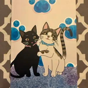 Cute Kitty Cat Journal with Adorable Black and White Cats and Blue Paw Prints Perfect for Cat Lovers