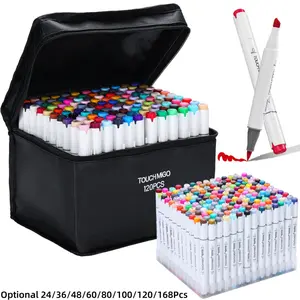 TOUCHMIGO Brush Markers,24/36/48/60/80/100/120/168 Color Double Tipped Alcohol-based Art Marker Set for Artist Adults Coloring Illustration,Drawing, Sketching,Brush & Chisel Dual Tips,Refillable Ink with Carrying Case