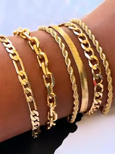 Women's Hand Chain Stackable Bracelets Set, Zinc Alloy Jewelry for Women, Casual Fashion Accessory for Daily Wear & Party Gifts