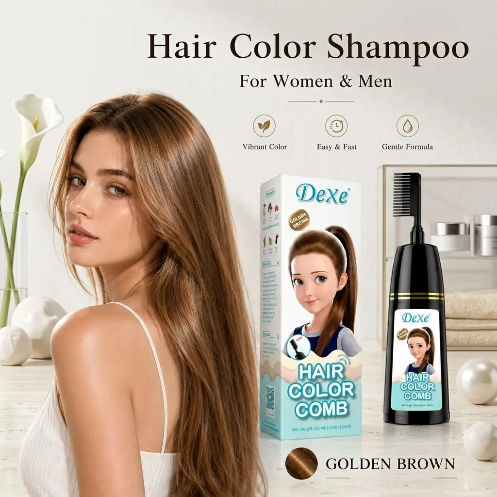 Home Use Integrated Comb Semi-Permanent Hair Dye Cream - Plant Essence, Mild, No Damage, Long-Lasting Fade-Resistant, Ash Brown & Ash Blonde Highlights Color Fixation Haircolor Haircare