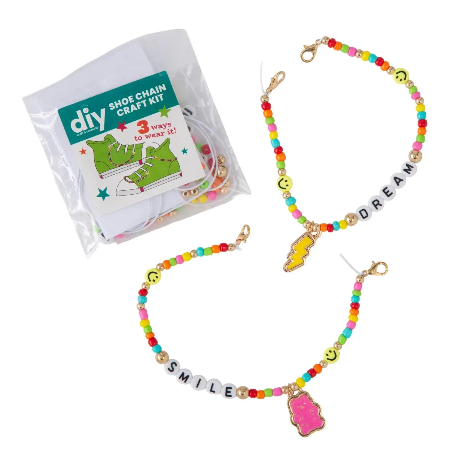 Oriental Trading DIY Shoe Chains Smile & Dream Beaded Craft Kit - Makes 2