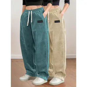 2pcs Women's Corduroy Pants | Elastic Drawstring Waist, Straight Leg All-Season Casual