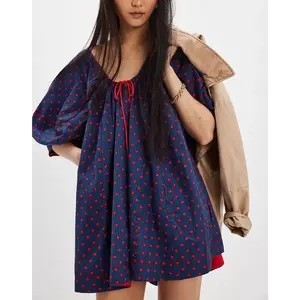 Women Puff Sleeve Short Babydoll Dress Square Neck Flowy Mini Dress Floral Ruffle A Line Summer Sundress