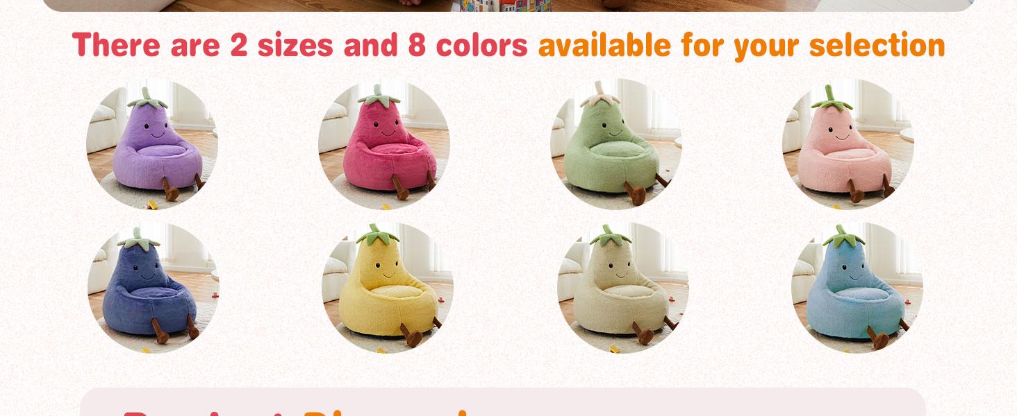 【New】Modern Beanbag Chair, 24-31 Inch Padded Toddler Sofa with High Rebound Memory Foam, Beige-Purple Eggplant Design, Ideal for Reading, Gaming