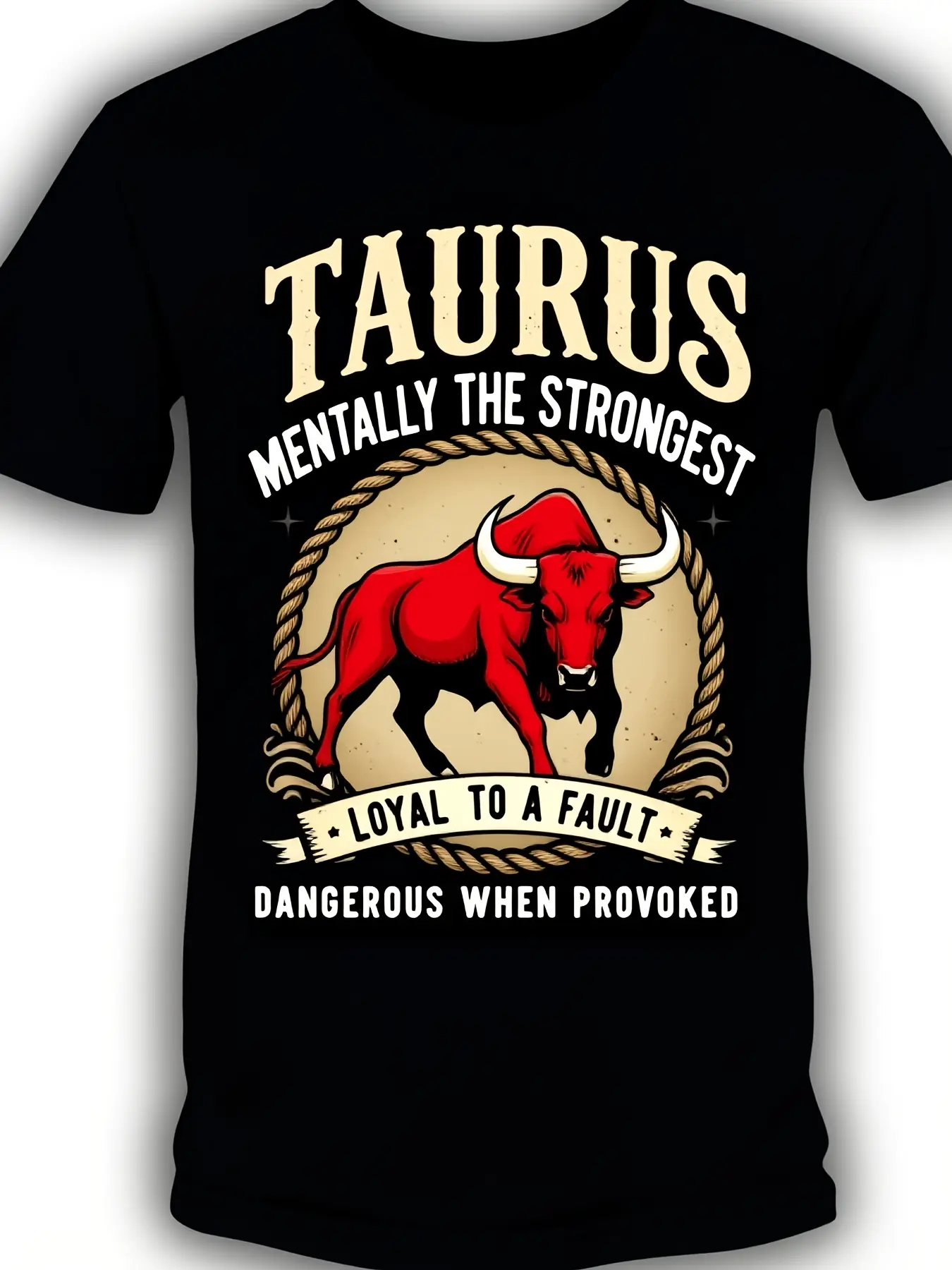 Men's Taurus Bull Graphic T-Shirt - Vintage Zodiac 'Loyal to a Fault' Print, 100% Cotton, Regular Fit, Slight Stretch Tops, Casual Round Neck Menswear, Standard Cut, Zodiac Print, Machine Wash, Geometric, All Season, Tshirt, Shortsleeve, Fabric, Taurus Gr