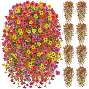 Artificial Hanging Flowers for Outdoors Spring Summer Decoration, 6PCS UV Resistant Silk Fake Hanging Plants for Patio Porch Front Yard Window Garden Indoor Decor