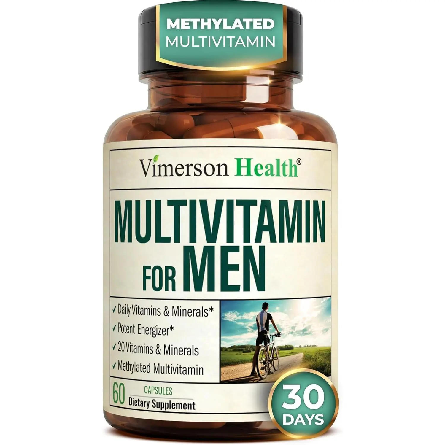 Vimerson Health Multivitamin for Men with Methylated Vitamins & Chelated Minerals for Energy Focus & Immune Health 60 Capsules Daily Supplement - Healthcare