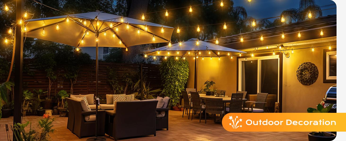 Outdoor String Led Patio Lights - 200Ft 60M Outside Waterproof Light with Remote Dimmable ST38 Shatterproof Bulb Hanging Outdoor Electric Lighting for Backyard Yard Gazebo Porch Party