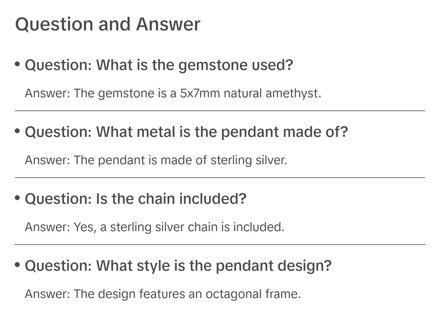 Octagonal Amethyst Pendant Necklace in Sterling Silver