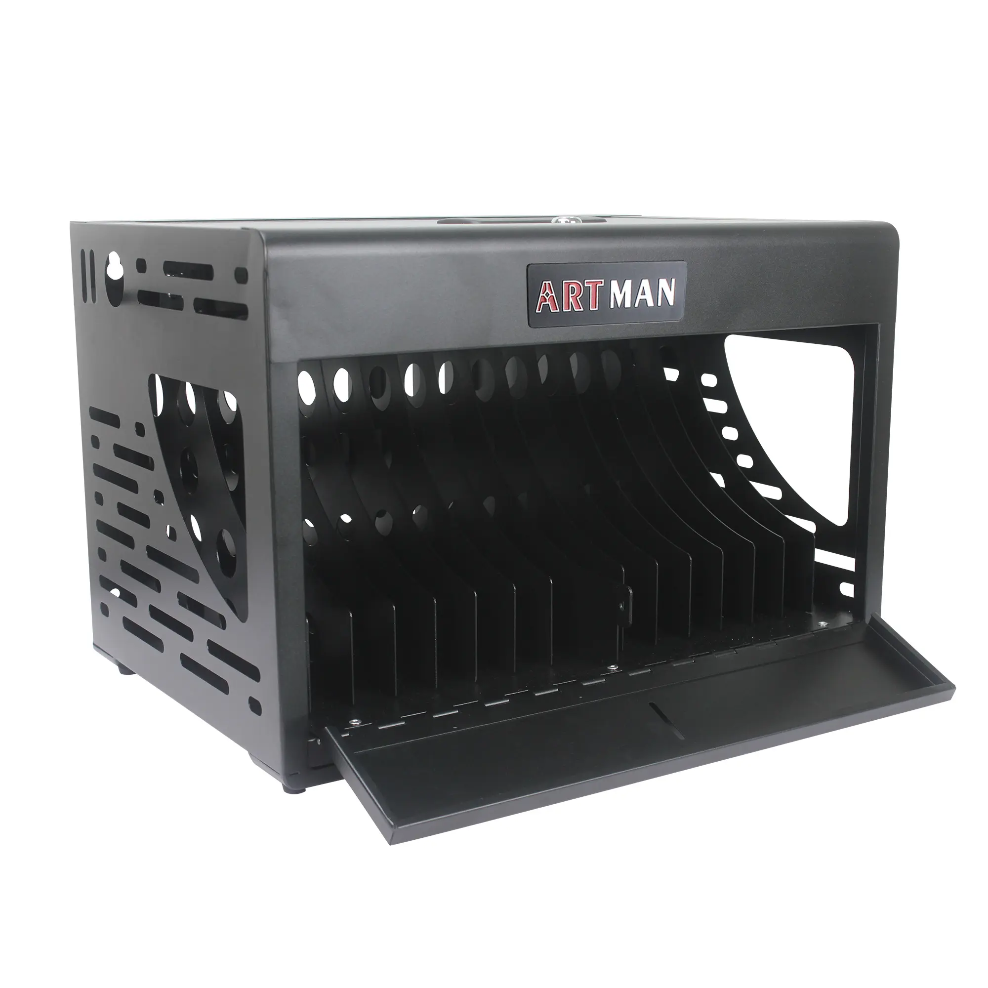 16-Bay Steel Locking Laptop/Chromebook Charging Cabinet, 2-Lock Charging Station with Heat Vents, 14" Device Storage Organizer - Black, Two Locks