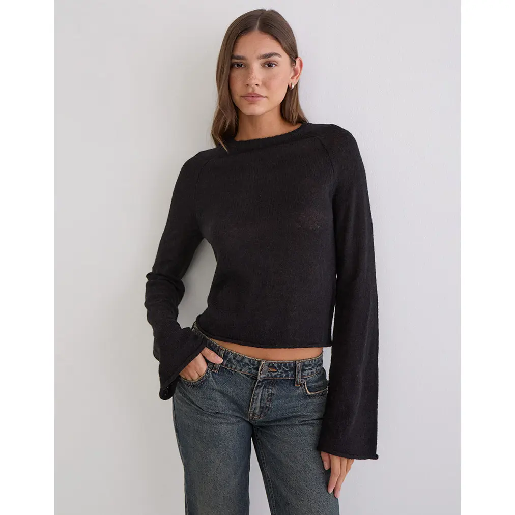 Kaleo Roll Edge Jumper in Knit Black