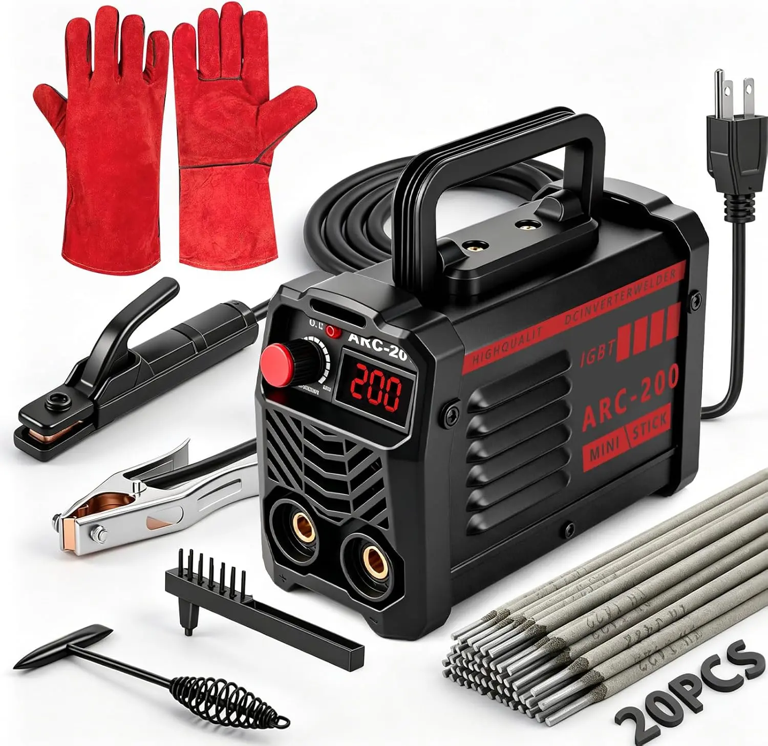 GNIWELDER 200Amp 20PCS Rods Stick Welder, Super MINI Portable Welding Machine,IGBT Inverter Welder Machine 110V with Hot Start/Arc Force/Anti-Stick, ARC Welder for 1/16"-1/8" Rod , Beginner & Home DIY