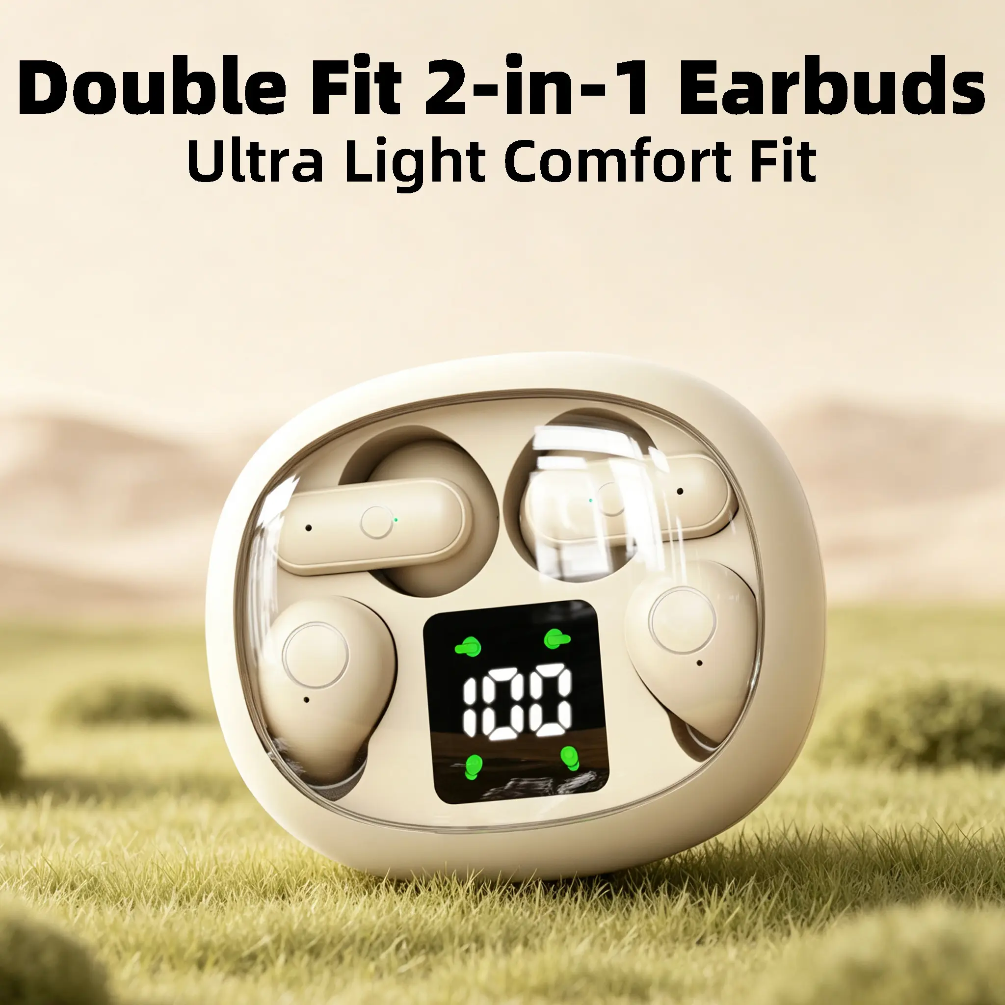 2-in-1 Ultra Tiny Sleep Earbuds - Night Sleep Use, Single & Dual Ear Free Switch, Lightweight Snug Fit Lessens Ear Strain, Gentle Care Sound, 1-Touch Control, Slim Portable Charging Case