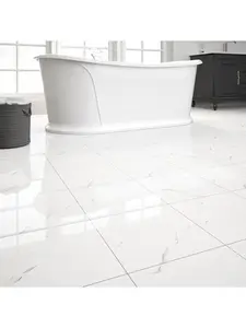 20-Pack Peel and Stick Floor Tiles Vinyl Floor 12 x 12 inch Self Adhesive Waterproof Glossy Flooring Planks DIY for Bathroom, Kitchen, Living Room, RV, Cover 20 Sq. Ft, Polish White Marble