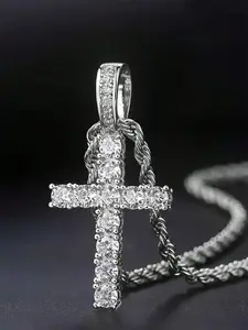 1 Pc Fashion Cubic Zirconia Cuban Cross Necklace Pendant For Man For Valentine's Day Gift Wedding Engagement Anniversary Party Jewelry