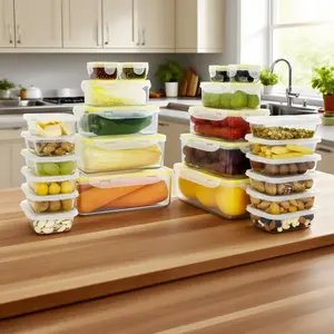 Food storage container set of 12 pieces, with a lid, four-sided snap-seal closure, suitable for storing food and organizing items. Extremely large capacity; can be placed in the refrigerator and heated in the microwave.