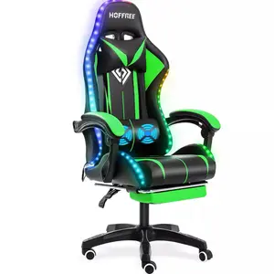 RGB LED-Lit Ergonomic Gaming Chair, Reclining PU Leather High-Back Computer Chair for Indoor Gaming Furniture Use