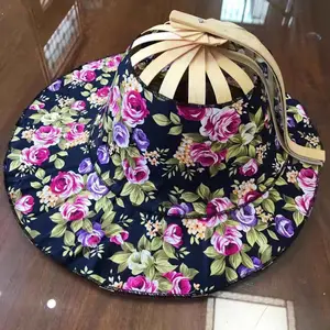 Bamboo Fan Hat Foldable Portable Versatile Beach Hat Sun Hat for Women Summer Sun Protection Sun Hat Folding Fan Large Brim