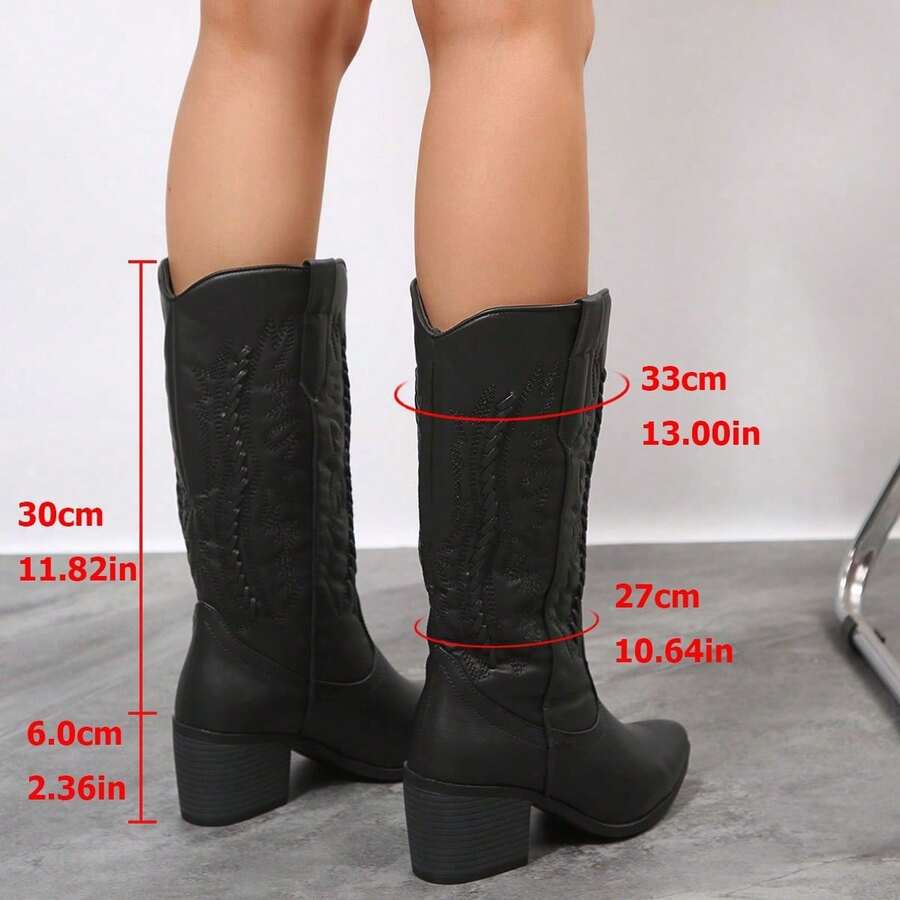 Women's Vintage Embroidered Chunky Heel Boots, Winter Womensfashion Shoe, Casual Daily Walking Boots for Women, Cozy Fall Winter Footwear, Perfect Valentine's Day Gift