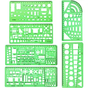6 Pieces Clear Green Plastic Measuring Templates Building Formwork Stencils Geometric Drawing Rulers for Office and School