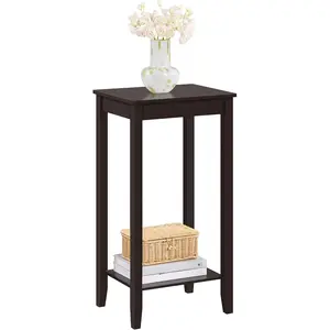 2-Tier Tall End Table with Storage Shelf and Solid Wood Legs, Sofa Side Table Telephone Table for Living Room/Couch/Hallway/Small Spaces, D12xW15xH29 Inches, Dark Coffee