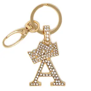Sometheme Special Sparkling Rhinestone-Studded Initial Letter Alloy Charm Keychain - Gold-Tone Bag Accessory, Key Ring