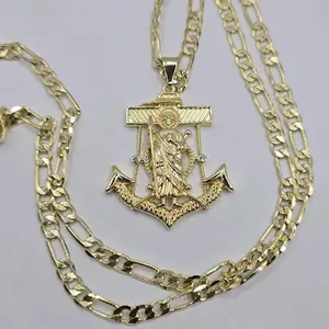 ANCHOR necklace with SAINT JUDE Beautiful style FIGARO  chain 24"inches