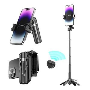 MiniPhone Grip Extendable Grip Phone Tripod with Rechargeable Remote & Metal Ring Portable Pocket Size Selfie Stick Compatible with iPhone Android - Cellphone