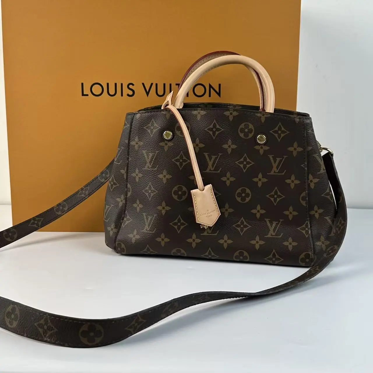 Pre-owned Louis Vuitton Monogram Canvas Montaigne BB Leather Top Handle Casual Crossbody Handbag, Casual Crossbody Bag