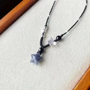 [Y2K Necklace] Women's Black Braided Cord Necklace with Star & Butterfly Pendant - Y2K Elegant Jewelry for Daily Wear & Parties, Durable Braided Cord Gift for Her, Necklace Pendant, Party Accessory