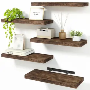 3pcs Floating Shelves for Wall Storage, Farmhouse Style, Bedroom Bathroom Living Room Kitchen Decor, Dark Wood
